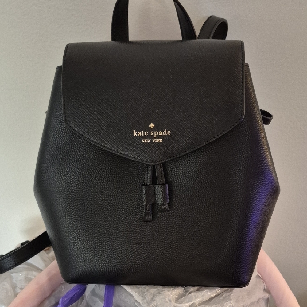 Kate Spade Black Leather Backpack with Flap Closure